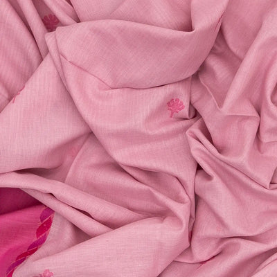 BubbleGum Pink Handloom Bengal Cotton Saree And Pink Border
