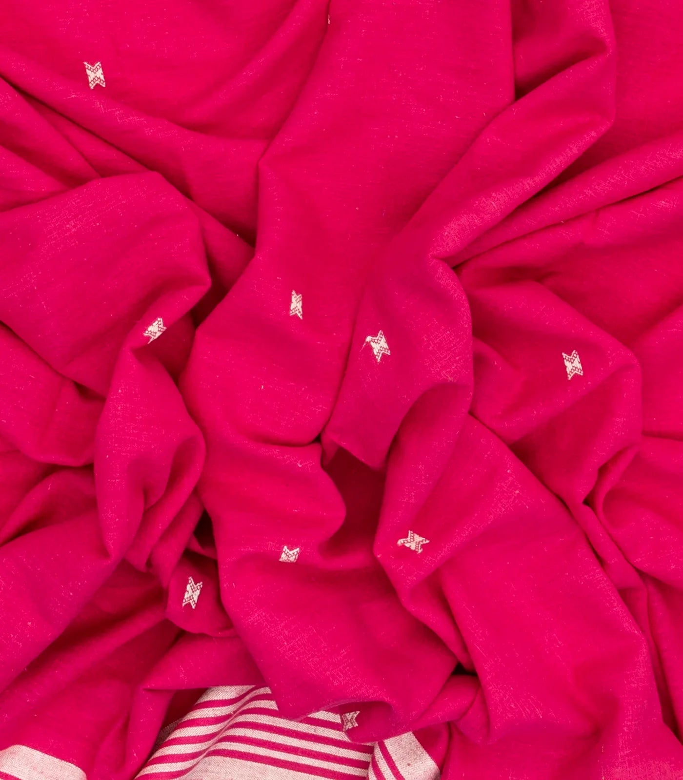 Hot Pink Handloom Bhujodi Cotton Saree With Buttas