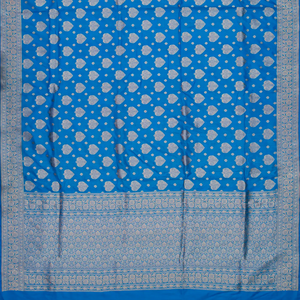 Blue Handloom Banarasi Silk Saree With Floral Motifs