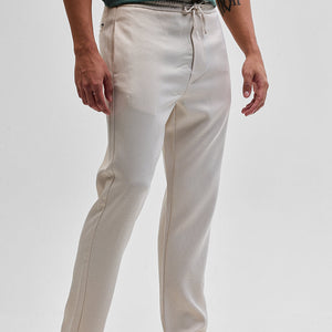 Cream Self-Design Slim Fit Trousers