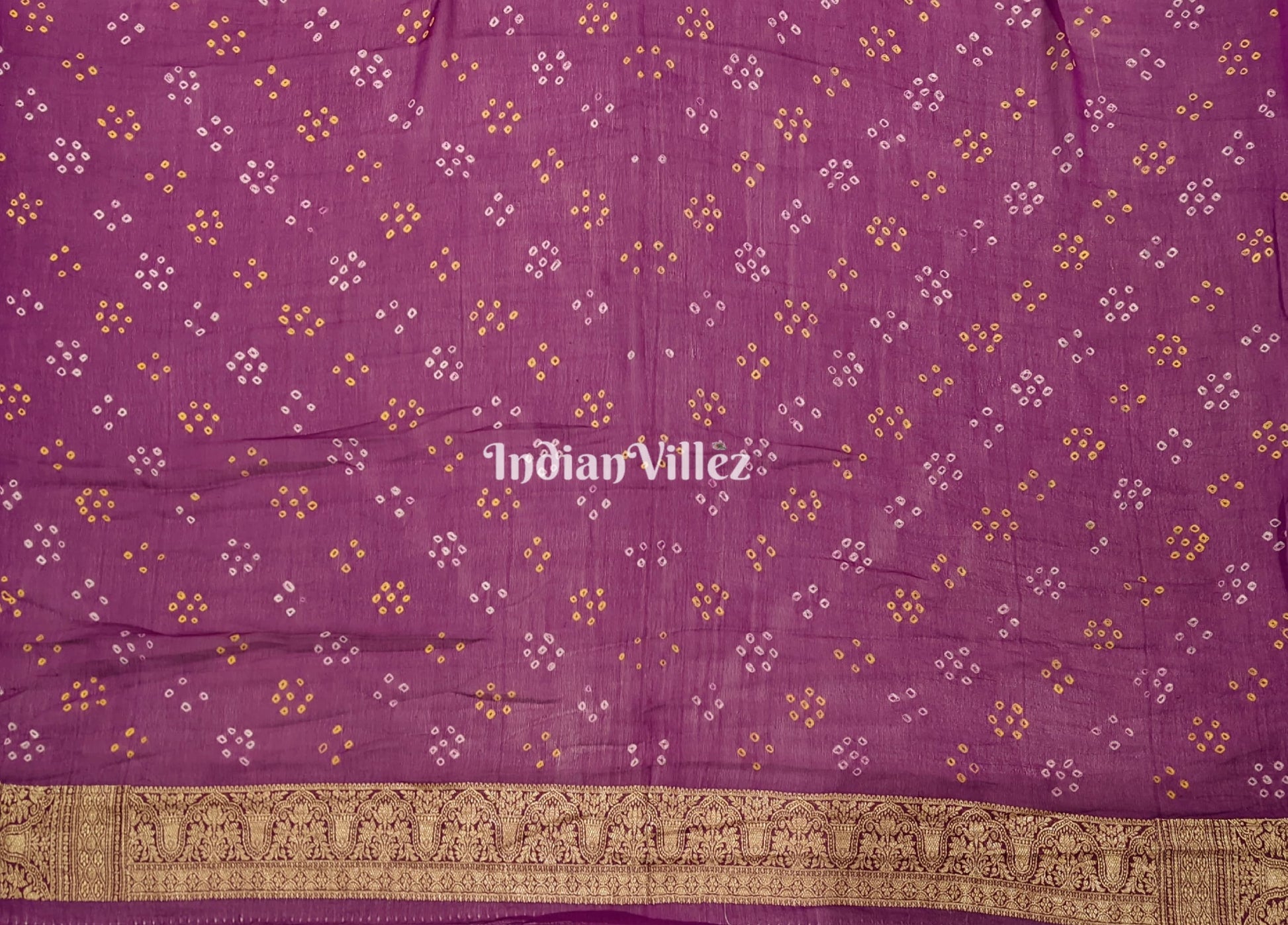 Peach Magenta Pure  Khaddi Georgette Banarasi Bandhani Silk Saree