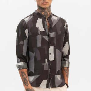Black Abstract Mandarin Shirt
