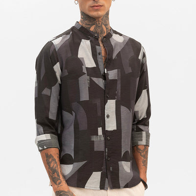 Black Abstract Mandarin Shirt
