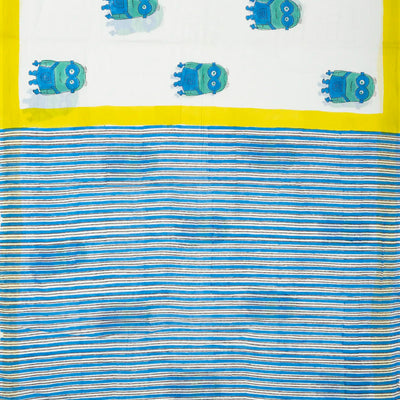 White Woven Jaipur Cotton Saree Printed With Minion Motifs