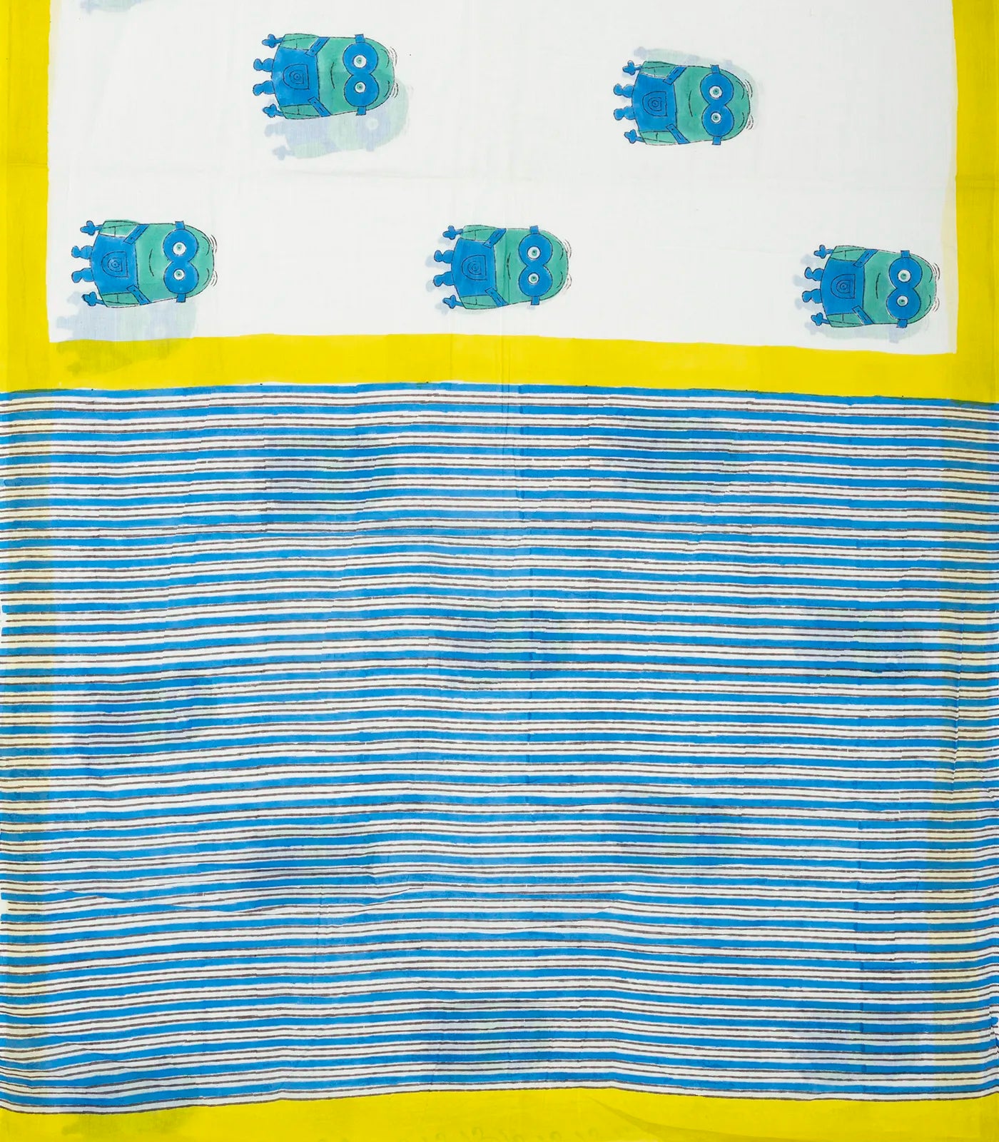 White Woven Jaipur Cotton Saree Printed With Minion Motifs