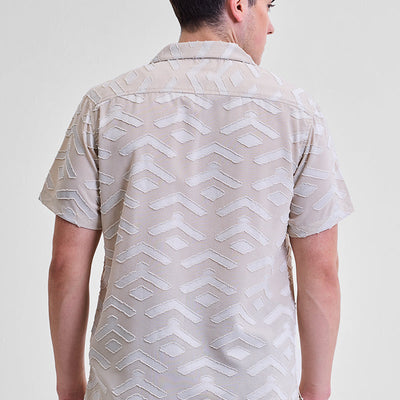 Cream Geometric Box Fit Shirt