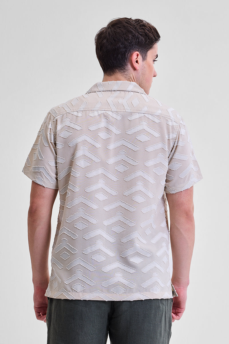 Cream Geometric Box Fit Shirt
