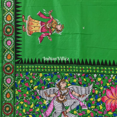 Parrot Green Dashavatara with Krishna Rasa Leela Theme Pattachitra Saree