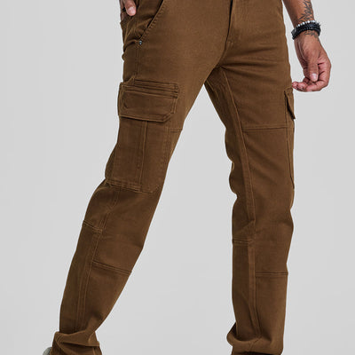 Brown Slim Fit Cargo Jeans