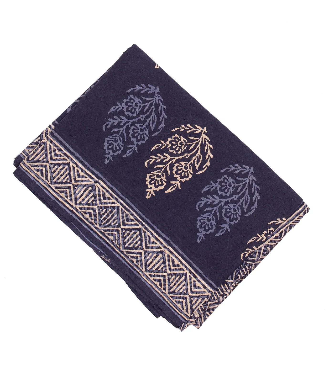 Violet Woven Jaipur Cotton Saree Printed With Floral  Motifs