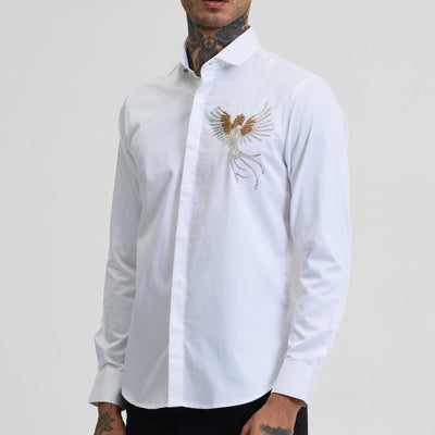 White Embellished Slim Fit Shirt
