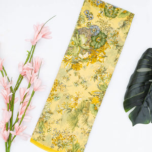 Yellow Woven Digital Printed Georgette Silk Saree With Floral Motifs