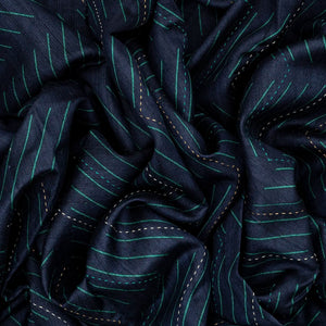 Navy Blue Handloom Tussar Silk Saree Printed With Chevron Motifs