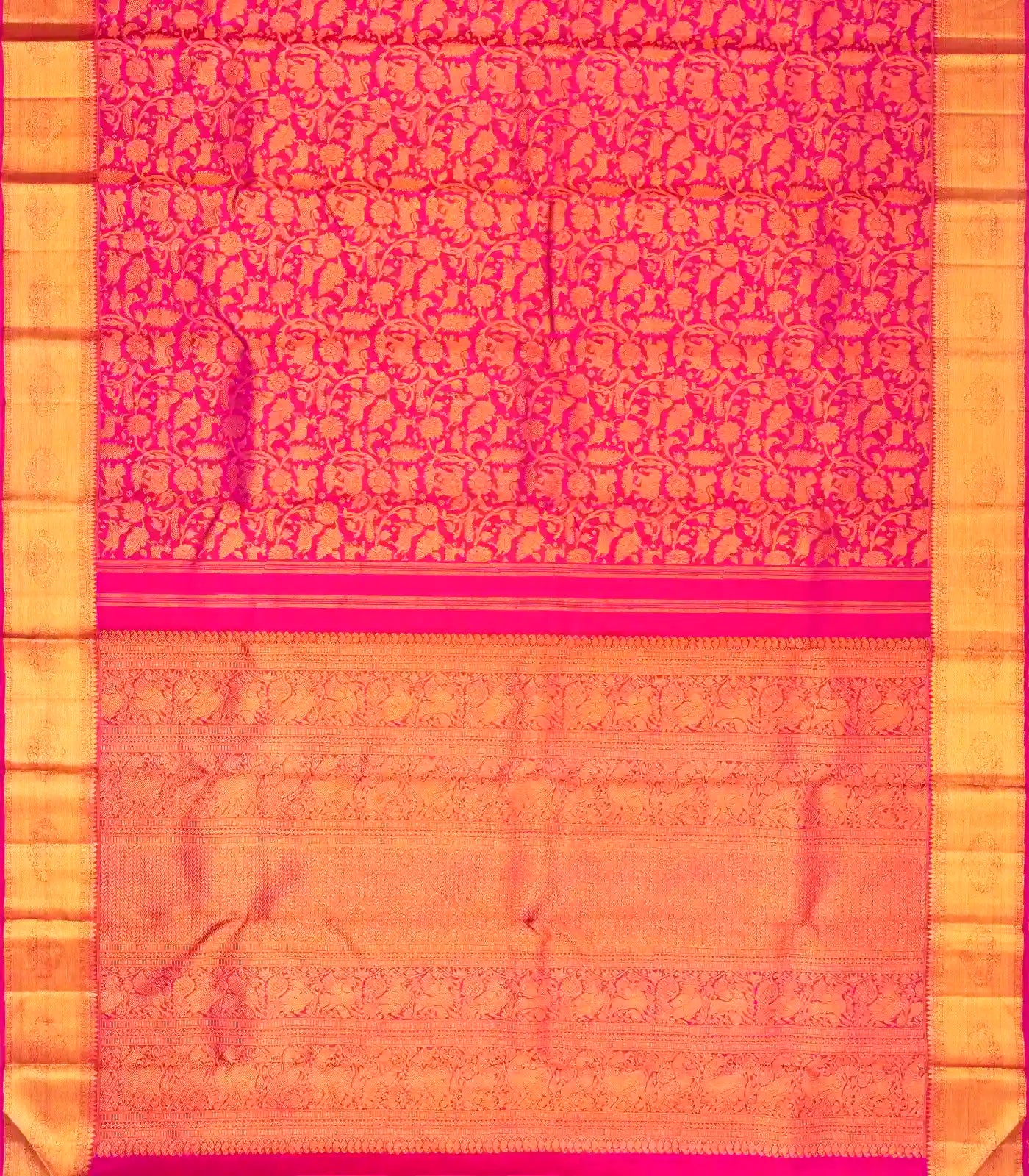 Hot Pink Handloom Kanchipuram Silk Saree With Vanasingaram Motifs