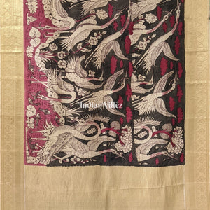 Multicolour Hand-Painted Kanjivaram Silk Kalamkari Saree