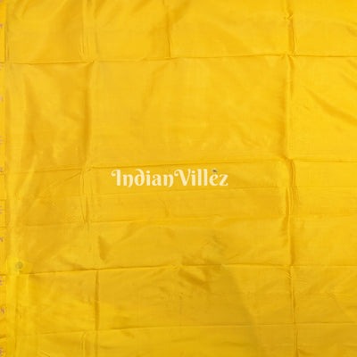 Yellow Banarasi Katan Silk Saree Inspired by Big Ben, London & United States Capitol, Washington DC