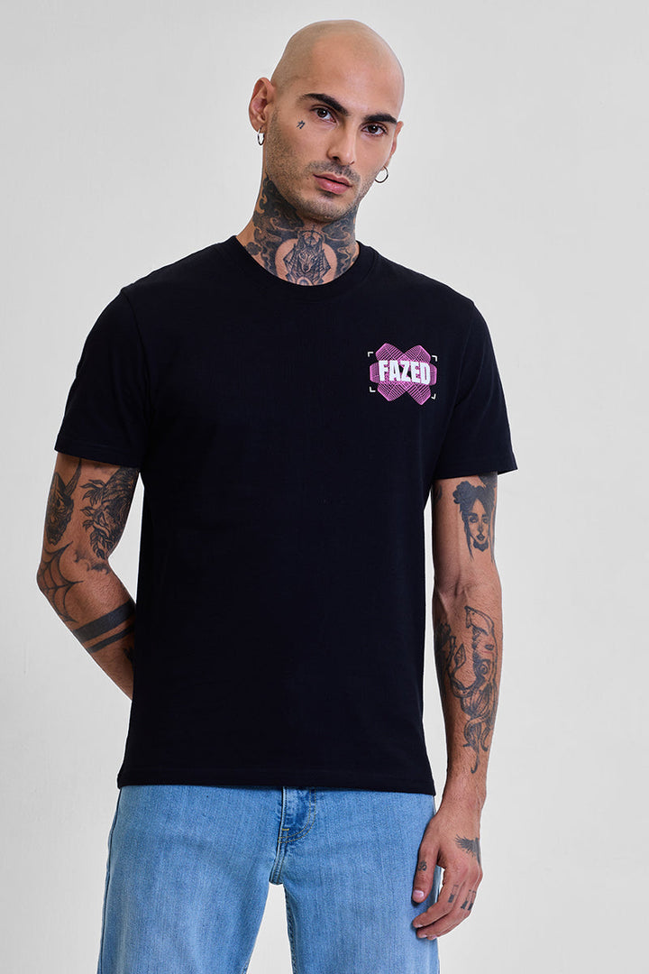 Fazed Black Graphic Print Slim Fit T-Shirt