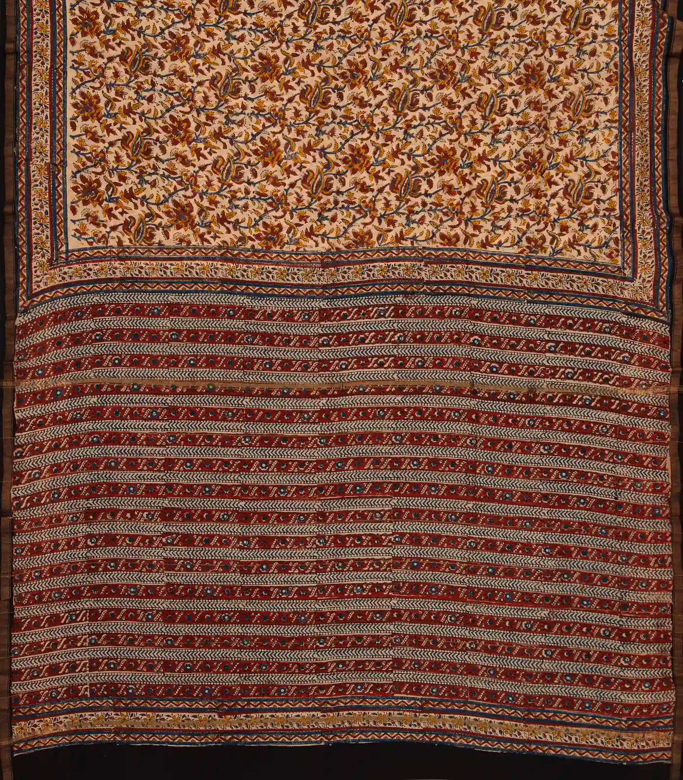 Cream Handloom Chanderi Cotton Saree With Printed Floral Motif