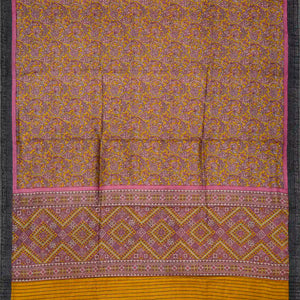 Mustard Handloom Tussar Silk Saree Printed With Flower Motifs