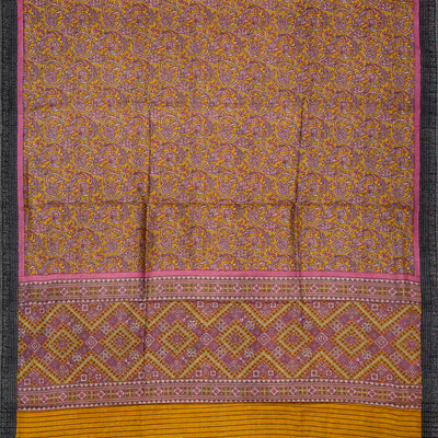 Mustard Handloom Tussar Silk Saree Printed With Flower Motifs