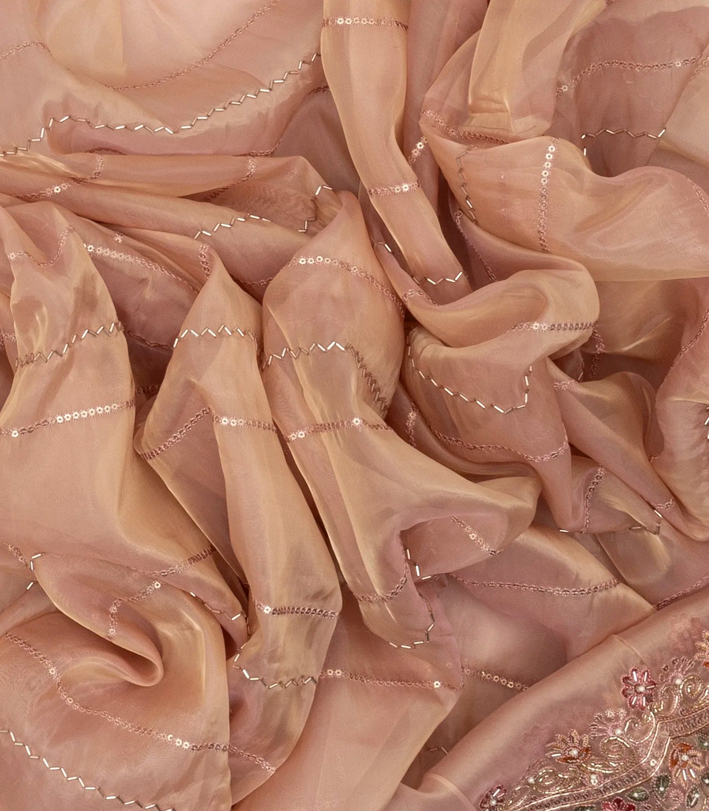 Light Peach Woven Viscose Saree With Embroidered Motifs