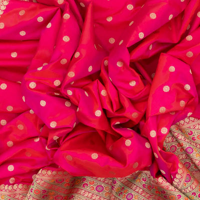 Hot Pink Handwoven Banarasi Silk Saree With Kamalam Motifs