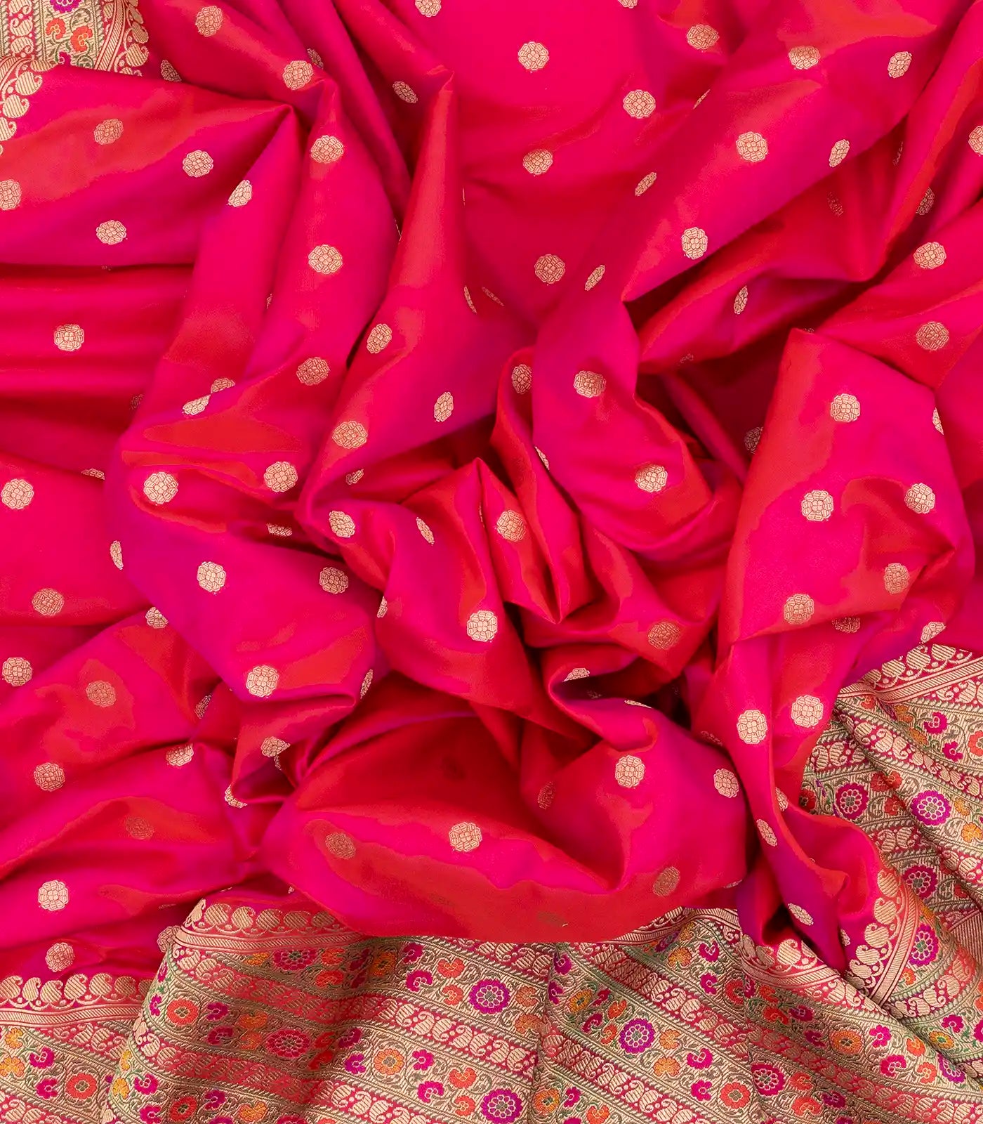 Hot Pink Handwoven Banarasi Silk Saree With Kamalam Motifs