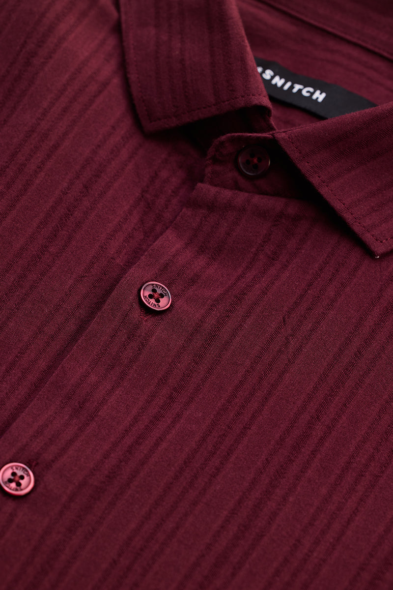 Maroon Slim Fit Stripes Shirt
