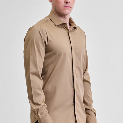 Light Brown Solid Concealed Placket Shirt