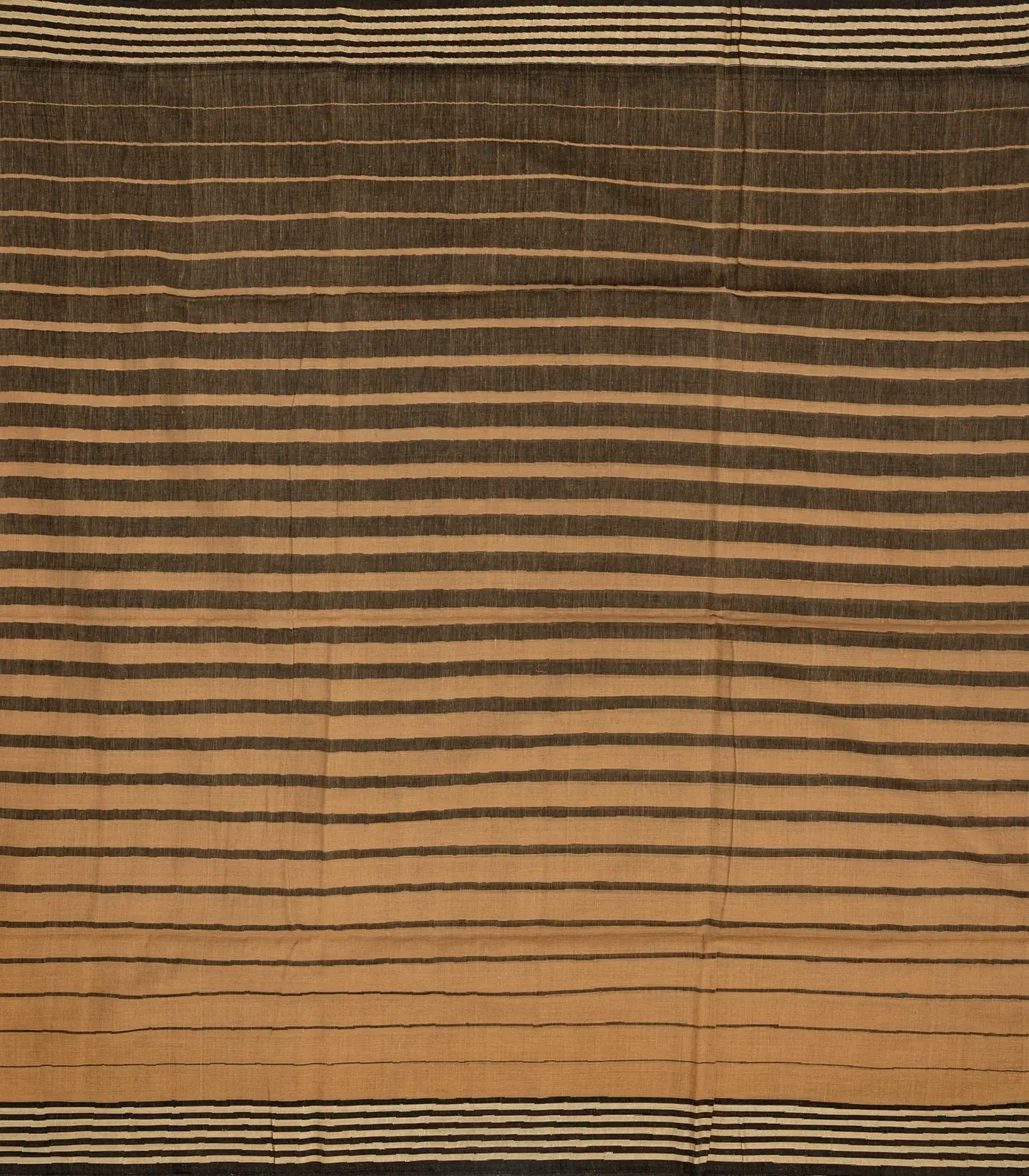 Beige Handloom Bengal Cotton Saree With Black Stripes