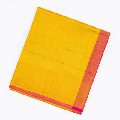 Yellow Handloom Uppada Plain Silk Saree With Red Border