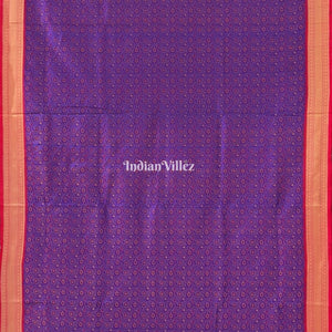 Blue Red Flower Design Bomkai Sambalpuri Ikat Silk Saree