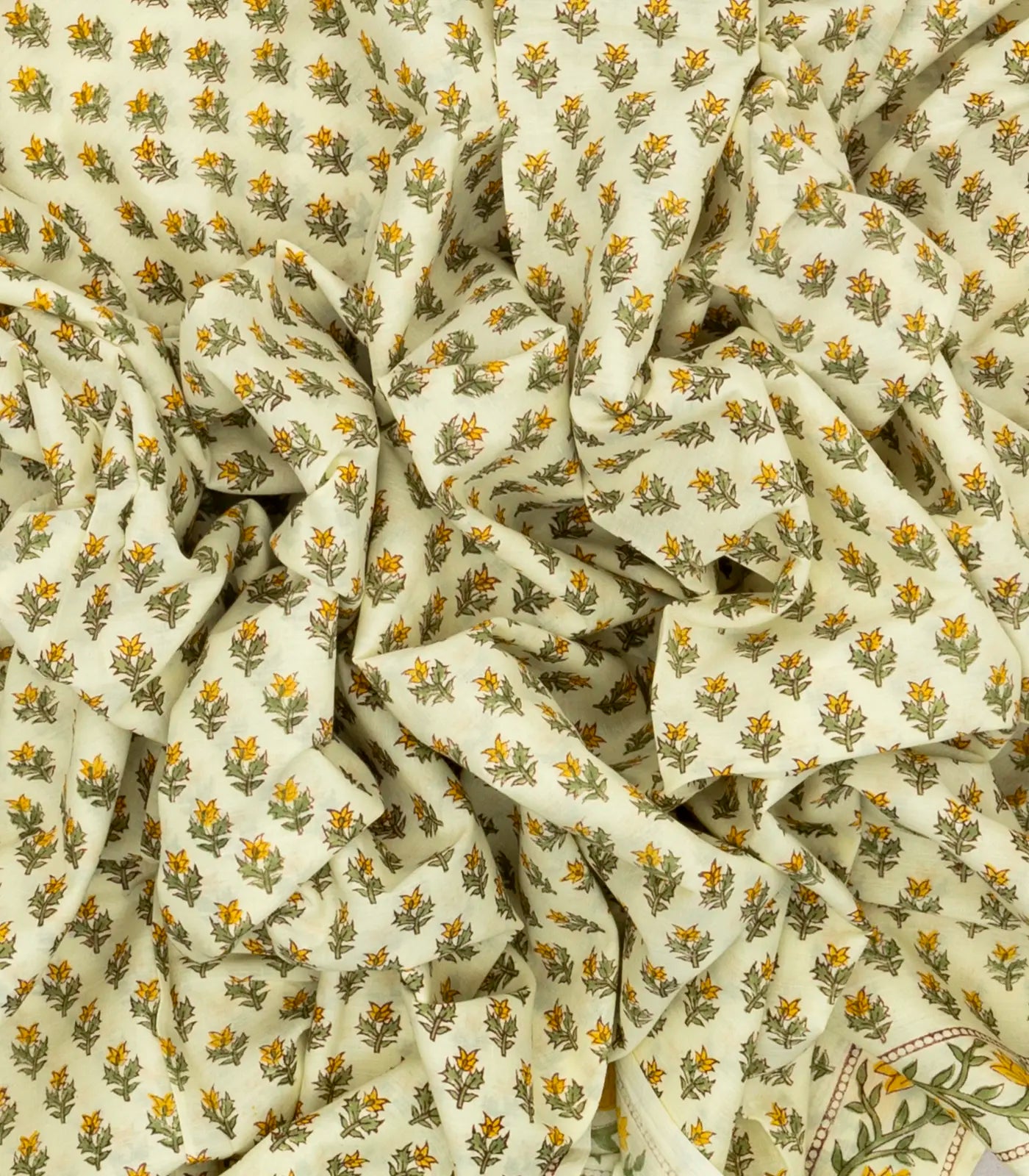 Light Green Woven Jaipur Cotton Saree With Printed Floral Motifs