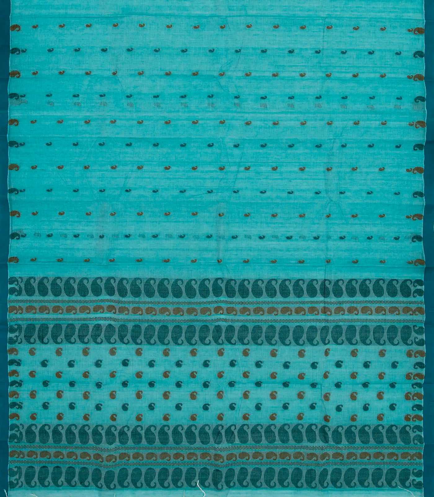 Cyan Bengal Cotton Saree With Mango Motifs