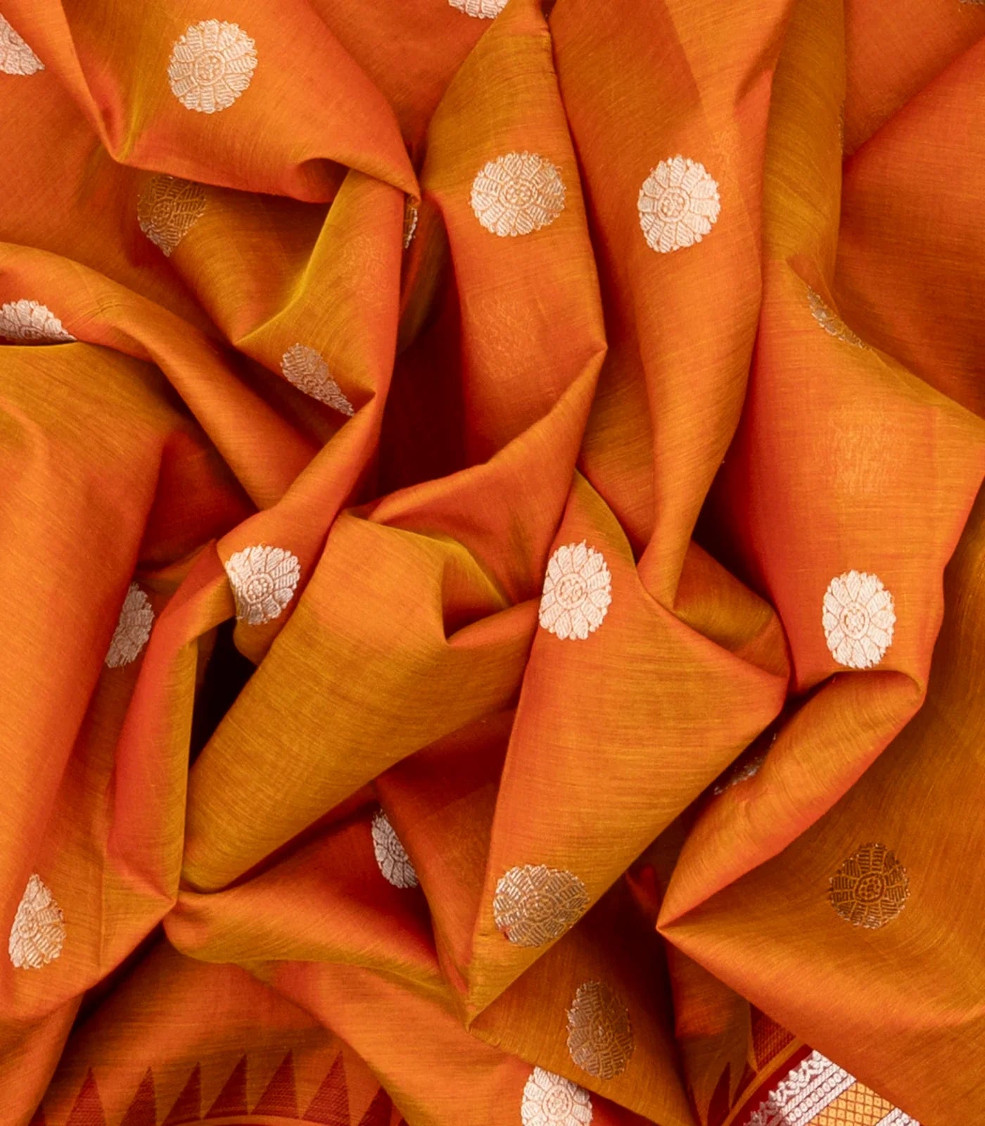Rust Handloom Chirala Silk Cotton Saree With Chakaram Buttas