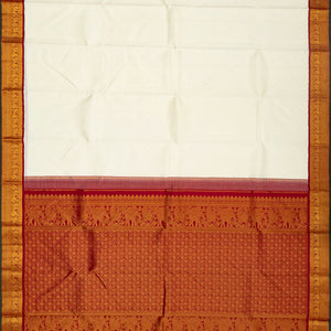 White Handloom Kanchipuram Korvai Silk Saree With Crimson Border