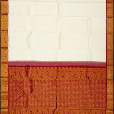 White Handloom Kanchipuram Korvai Silk Saree With Crimson Border