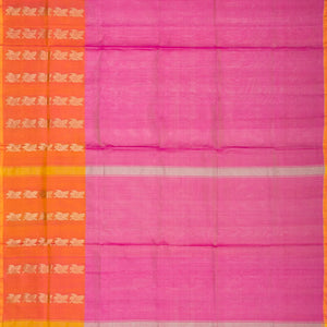 Pink Handloom Uppada Plain Silk Saree With Floral Motifs in Orange Border