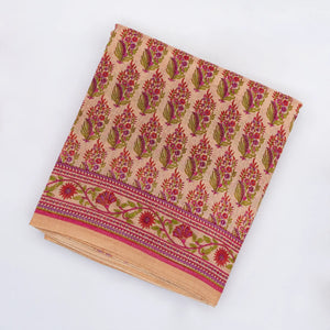 Light Peach Handloom Chanderi Cotton Saree With Printed Floral Motifs