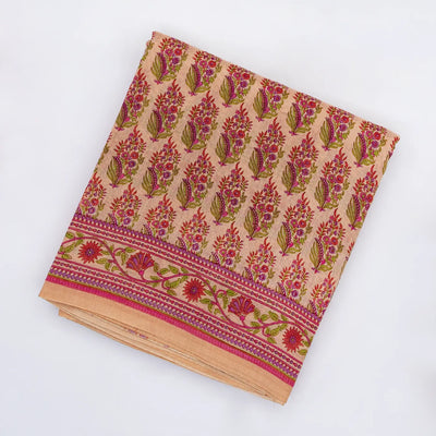 Light Peach Handloom Chanderi Cotton Saree With Printed Floral Motifs
