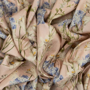 Light Peach Handloom Tussar Silk Saree With Printed Floral Motifs & Zari Border