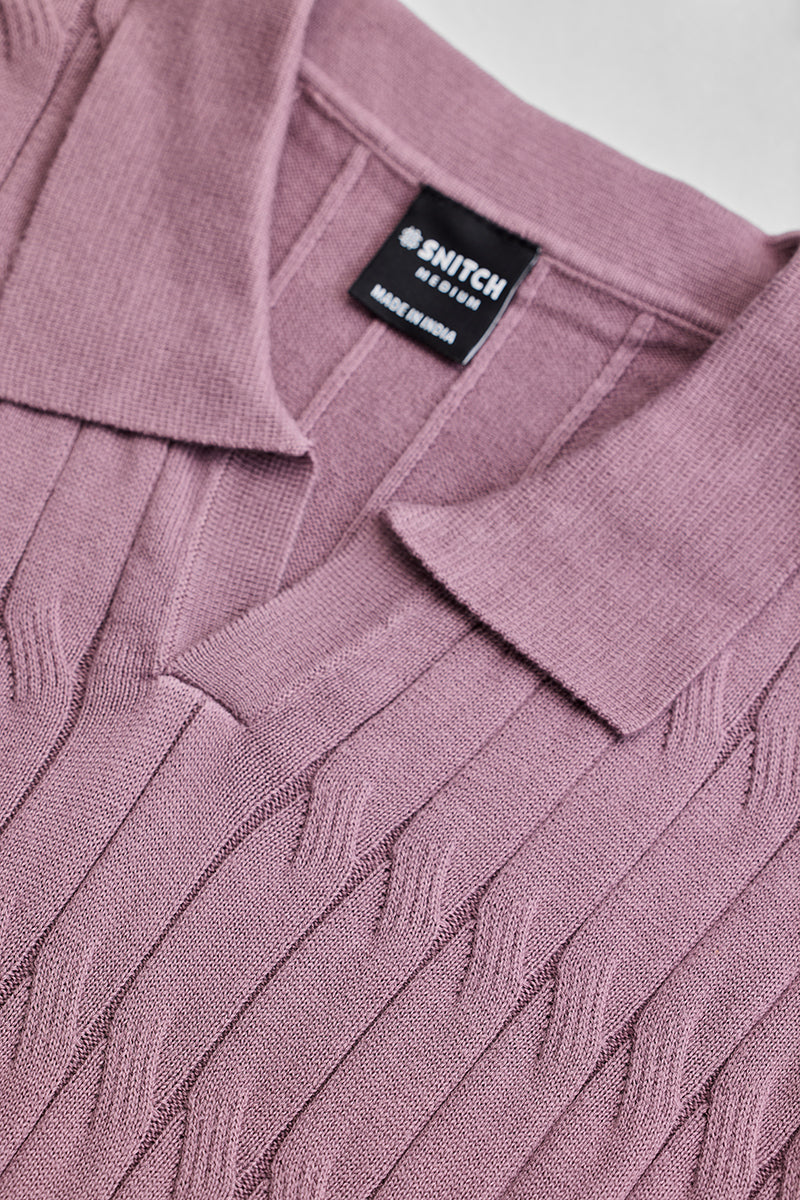 Mauve Knitted Polo T-Shirt