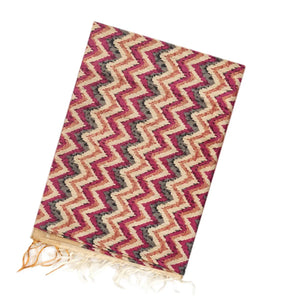 Pink Handwoven Tussar Silk Saree With Printed Chevron Motifs