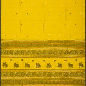 Lemon Yellow Handloom Kanchi Cotton Saree With Lotus Buttas