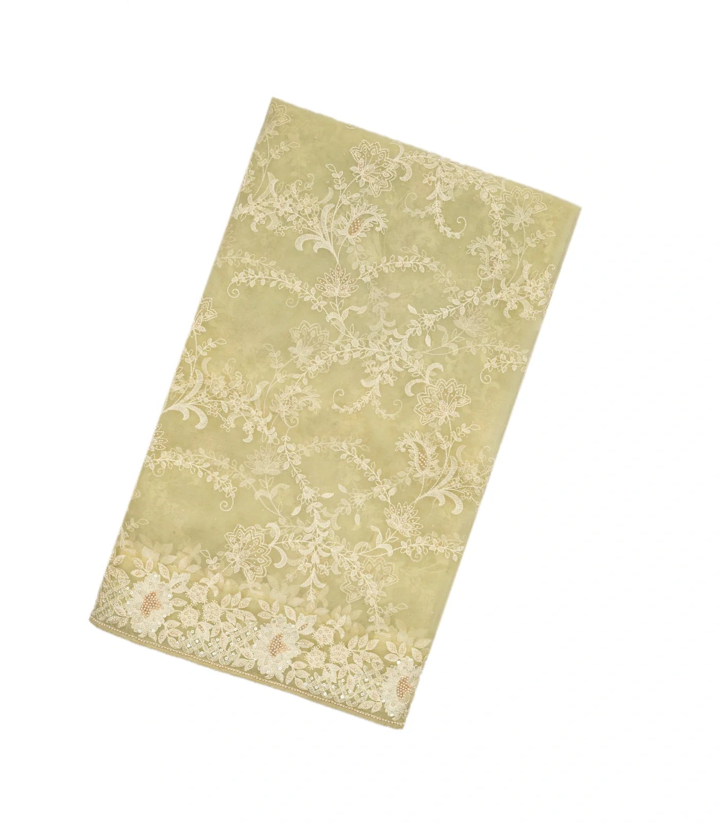 Cream Woven Viscose Saree With Floral Embroidery