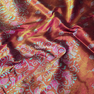 Maroon Pink Body Tissue (Zari) Sambalpuri Silk Saree