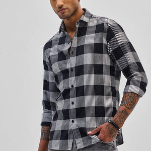 Black Textured Checks Slim Fit Shirt