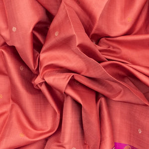 Peach Handloom Kanchipuram Korvai Silk Saree With Pink Border