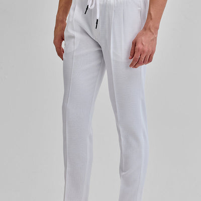 White Textured Relaxed Fit Trousers