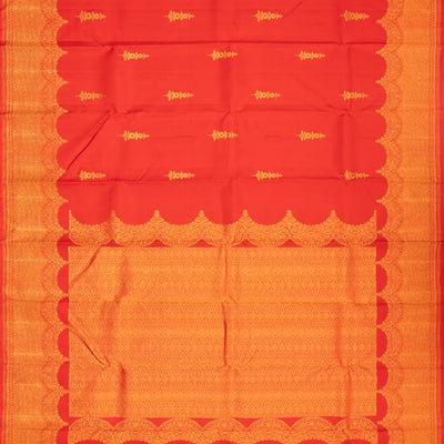 Peach Handloom Kanchipuram Silk Saree With Meena Buttas